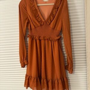 Rust Orange Long Sleeve Dress